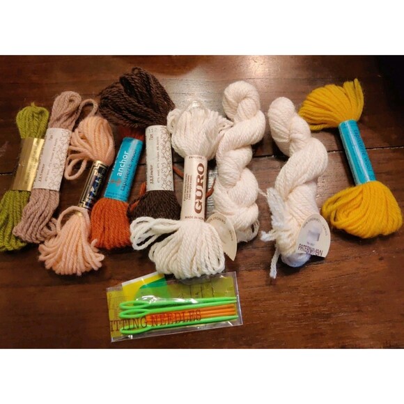 Lot of 9 Paternayan Guro Anchor Tapisserie Crewel Wool Needlepoint Yarn +Needles - Picture 1 of 7